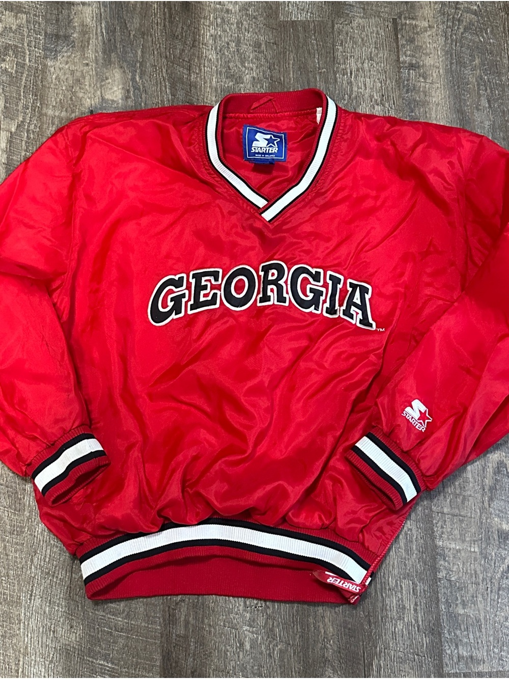 Vintage Starter University Of Georgia UGA Dawgs Red V-Neck Pullover NCAA Large